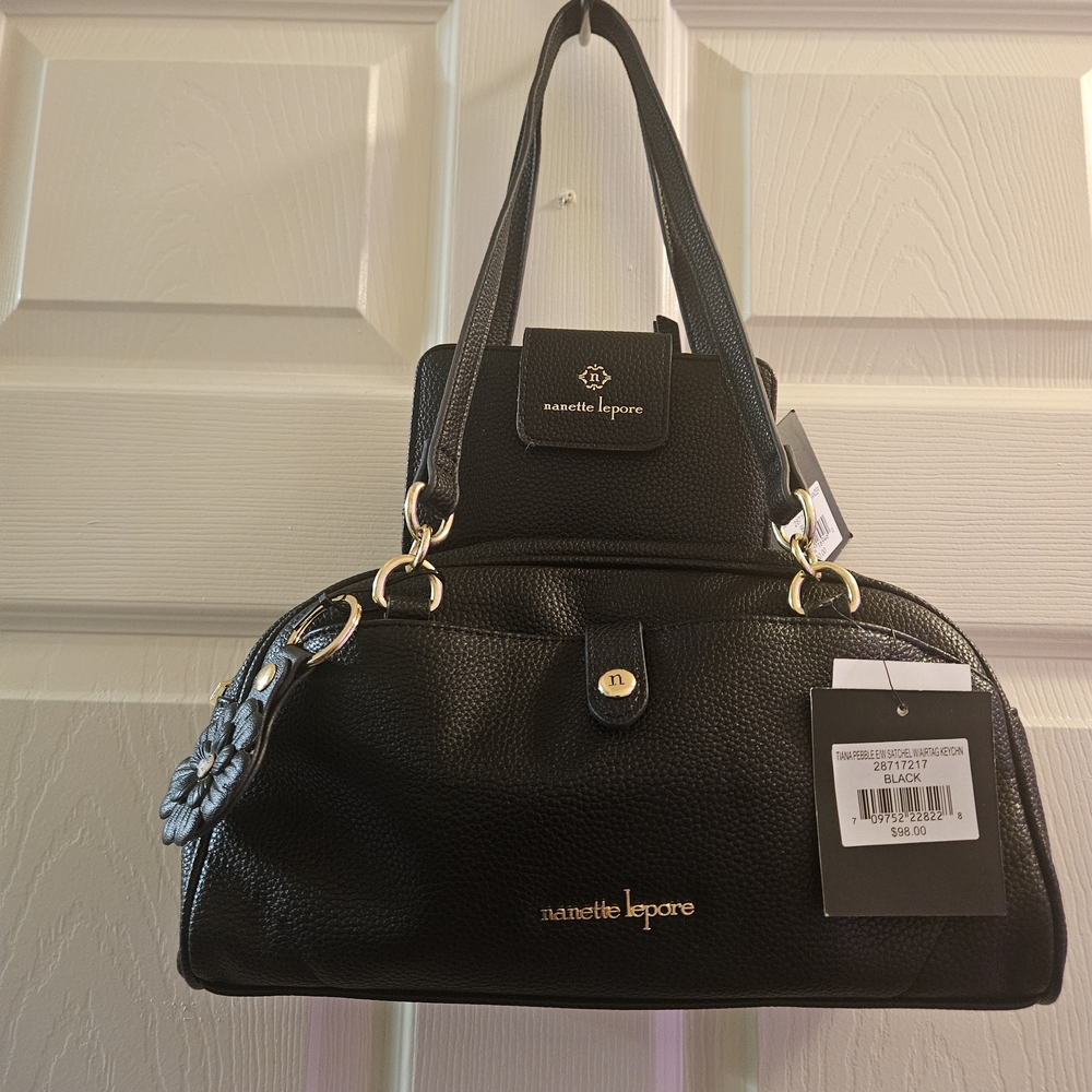 Nanette Lepore Black Shoulder Bag with Gold Accents With Matching Wallet